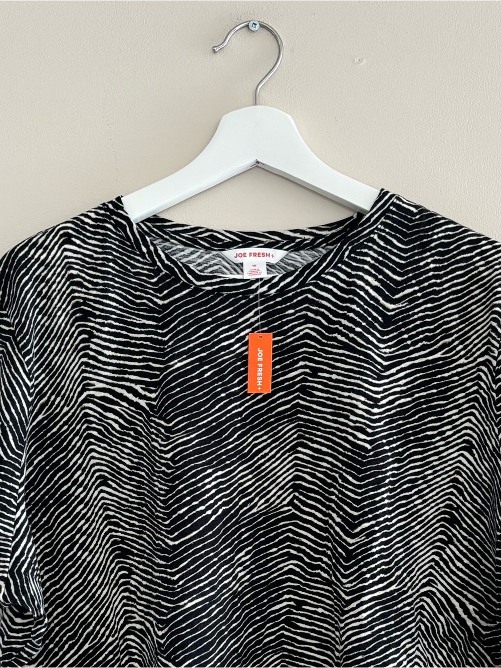 NWT Joe Fresh Zebra-Print T-Shirt Size 1X Black/Tan/Beige Animal Print Cotton